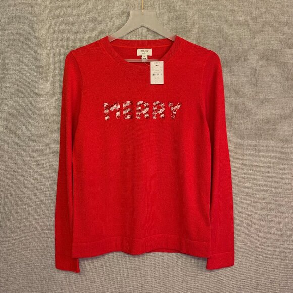 J.Crew Teddie sweater Sequenced "merry" color red - NWT - Picture 1 of 7